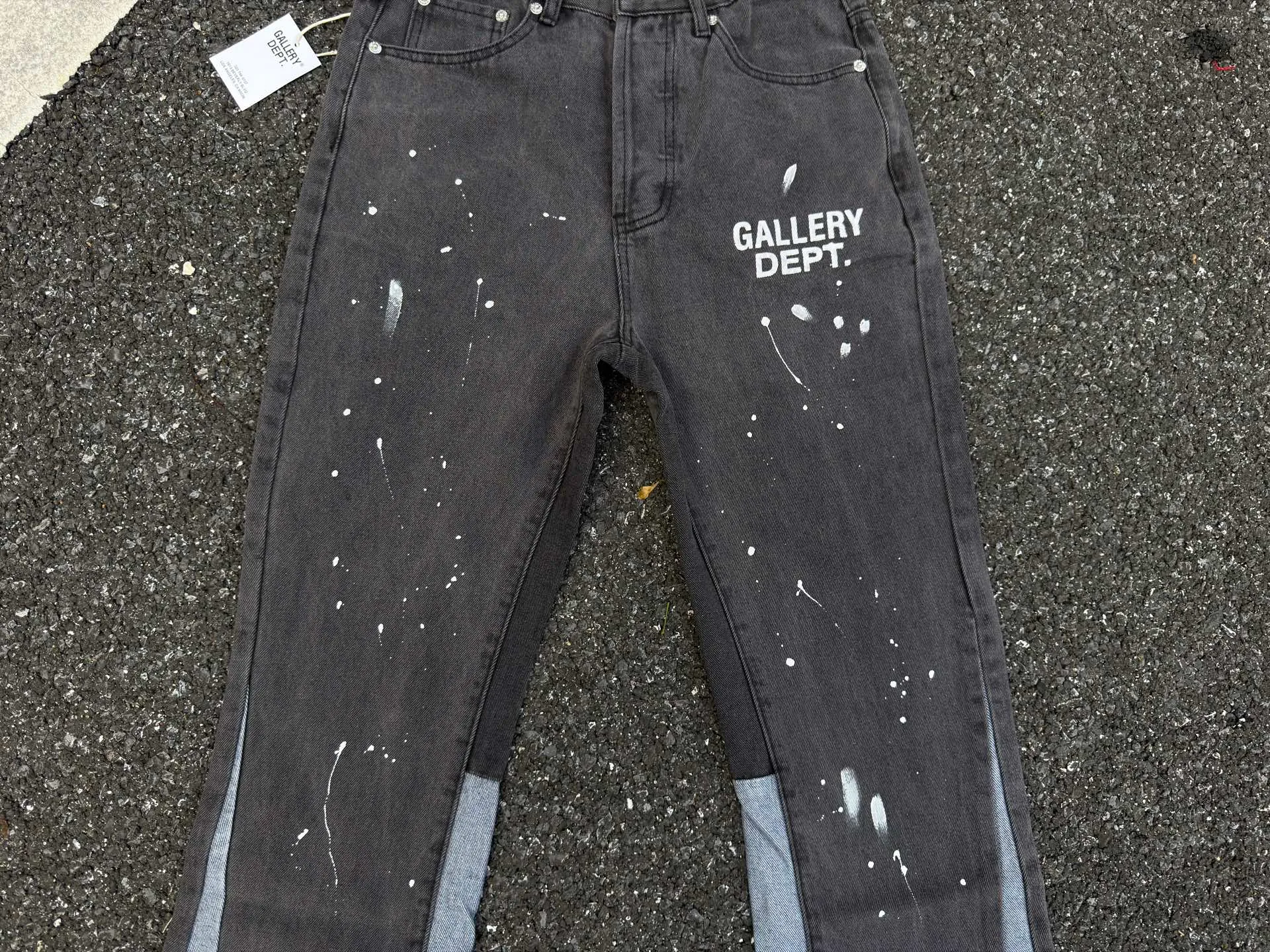 P240💰G01 GALLERY DEPT. Spliced ​​ink splash denim print logo bell bottoms washed jeans Color: black blue Code number: 28 30 32 34